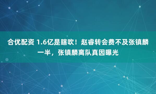 合优配资 1.6亿是瞎吹！赵睿转会费不及张镇麟一半，张镇麟离队真因曝光